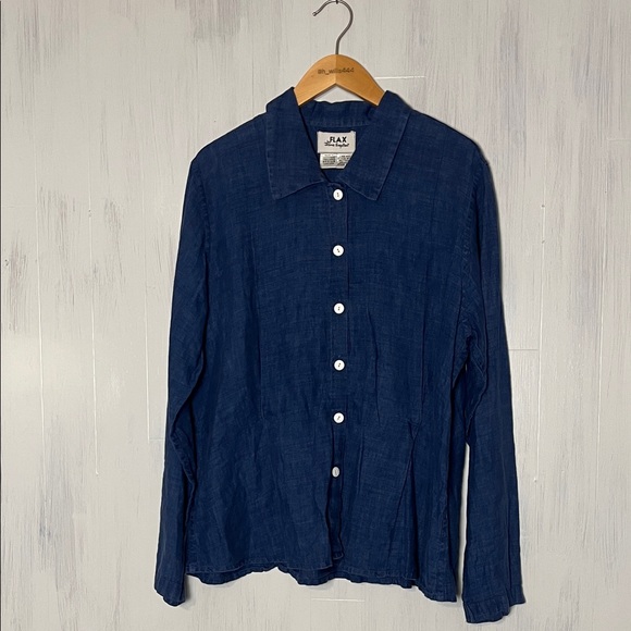 Flax Blue Chambray Linen Long Sleeve Button Up Shirt Size M - Picture 1 of 4